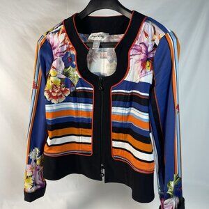 Joseph Ribkoff Floral & Stripe Zip Jacket – Size 10 (CAN/USA)